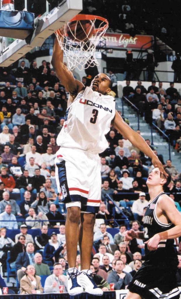 Between 2000 and 2002, former Husky Caron Butler earned All-American honors, was the Big East Conference Player of the Year and the Tournament Most Outstanding Player in 2001-02, and led the Huskies to the NCAA Elite Eight. He has since pursued a career in the NBA. (UConn Athletic Communications Photo)