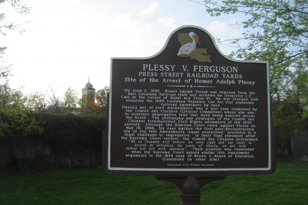 Plessy Park, Press Street, Lower Faubourg Marigny at the edge of Bywater, New Orleans. Plaque on history of Plessy v. Ferguson case. (Wikimedia Commons Photo)
