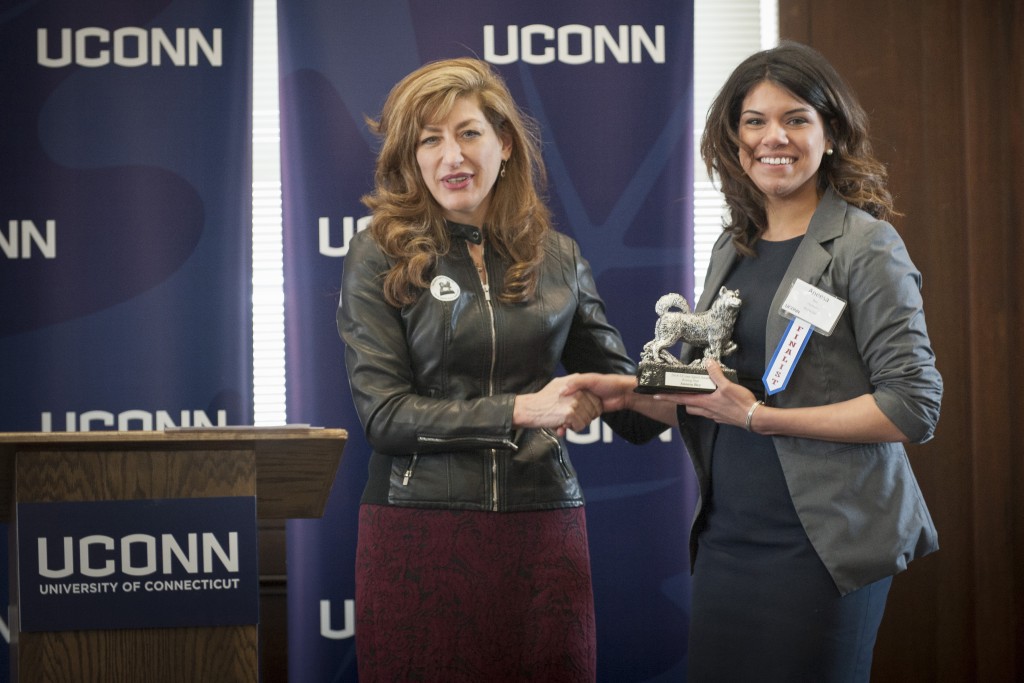 Aneesa Bey of the Chemistry Department receives the Rising Star Award at the UConn Spirit Awards ceremony on March 8, 2016. (Sean Flynn/UConn Photo)