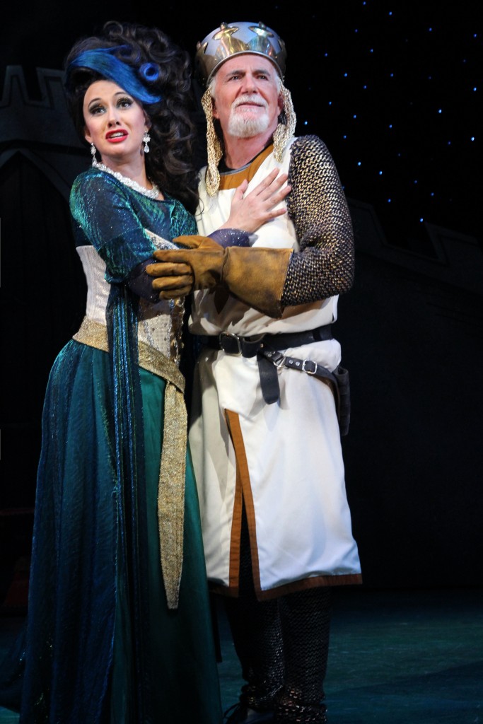 Mariand Torres (The Lady of the Lake) and Richard Kline (King Arthur) star in 'Monty Python’s Spamalot,' onstage at Connecticut Repertory Theatre April 21-May 1, 2016. (Gerry Goodstein for UConn)