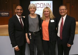 From left, Drs. Andy Agwunobi, Betty Eipper, Christine Finck and Bruce Liang during the Group on Women in Medicine and Science Annual Symposium and Recognition of Outstanding Women at UConn Health on May 2, 2016. (Photo courtesy Anastasia Rollins)