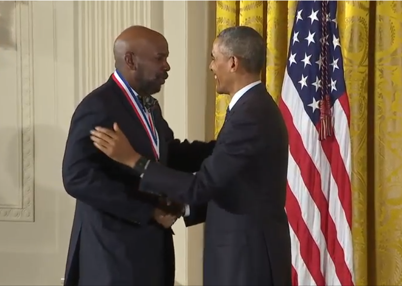 Dr. Cato Laurencin of UConn and UConn Health being awarded the National Medal of Technology and Innovation by President Obama. (Credit: Whitehouse.gov)