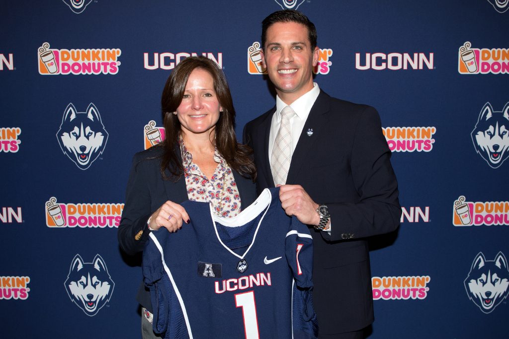 Bob Diaco and his wife Julia, when his appointment as UConn's head football coach was announced in December 2013. (Stephen Slade '89 (SFA) for UConn)