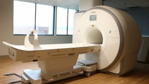 The recently installed magnetic resonance imaging (MRI) machine has a capability known as elastography, which measures the stiffness of the liver using mechanical waves.
