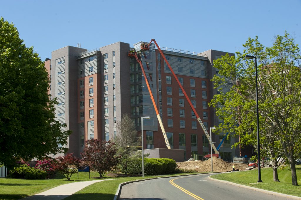 Construction of Next Generation Connecticut Hall is slated for completion in July, ready for students to move in at the end of August. (Sean Flynn/UConn Photo)