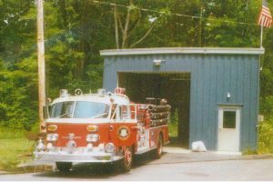 Engine 1, the first UConn Health fire truck, was acquired in 1971. The original fire house, pictured in 1974, was little more than a garage bay to house that vehicle. (Photo submitted by Dave Smith)