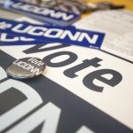 Signs to promote voter registration at the Student Union on Oct. 25, 2016. (Sean Flynn/UConn Photo)