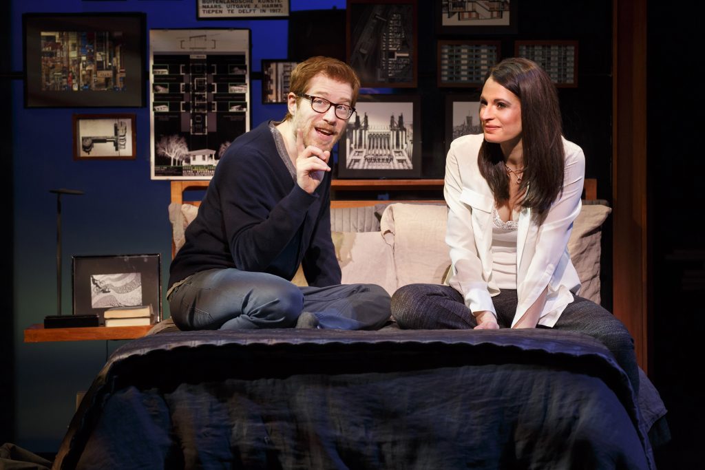 In 'If/Then,' Burns plays a woman whose life takes different paths in the form of two characters: Beth, above with best friend played by Anthony Rapp of 'Rent' fame, and Liz (top photo). 