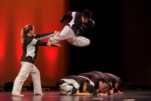 T-Huskies, the UConn taekwondo demonstration team, perform during Asian Nite. (Peter Morenus/UConn Photo)