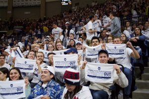 Fans displayed the white rally towels that were placed on every seat in Gampel Pavilion. (Jack Templeton/UConn Photo)