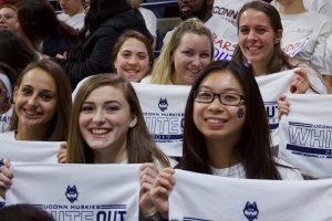 Fans displayed the white rally towels that were placed on every seat in Gampel Pavilion. (Jack Templeton/UConn Photo)