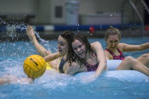 Inner tube water polo game in the student recreation facility on Feb. 1, 2017. (Ryan Glista/UConn Photo)
