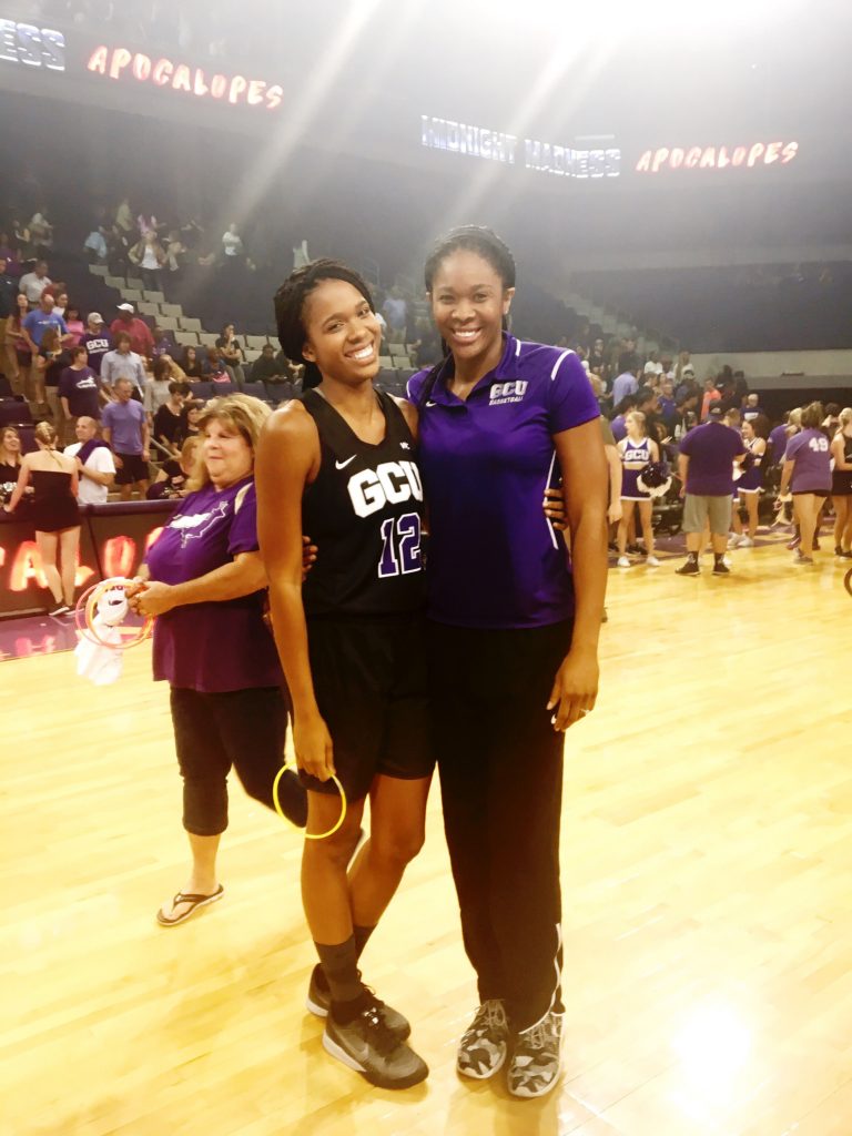Erika Thomas, left, had the unusual experience of having her sister, Krystal Thomas, as assistant coach at Grand Canyon University.