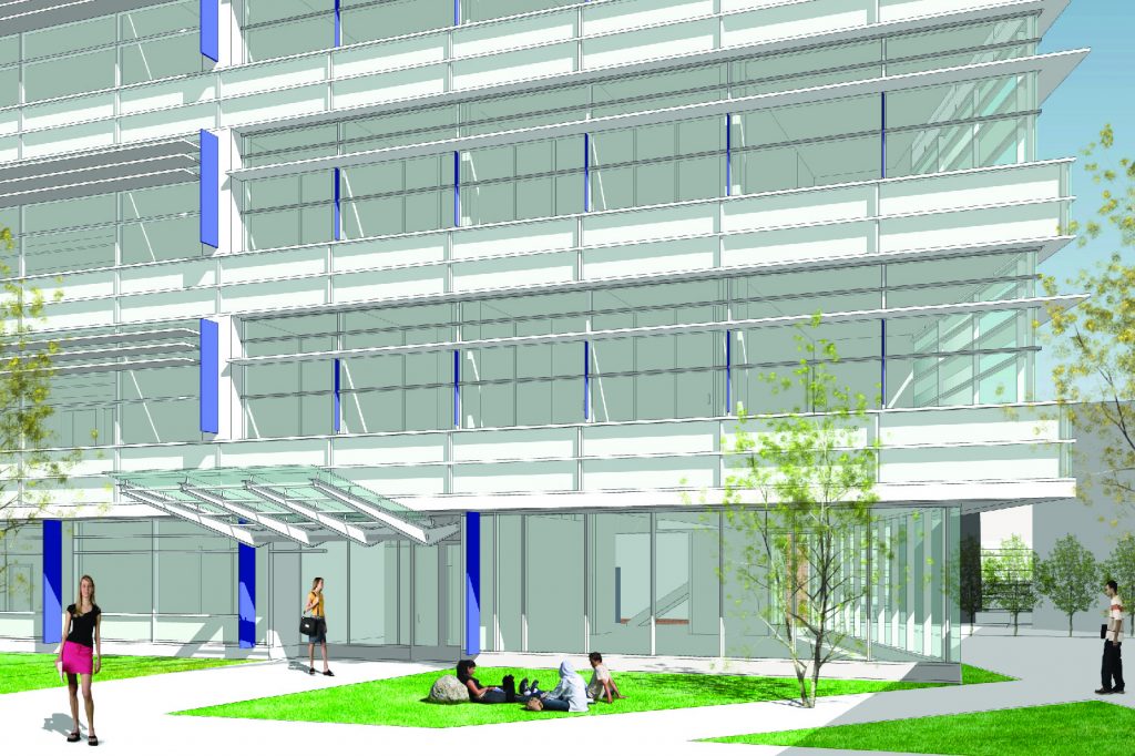 A rendering of the exterior of the new Engineering and Science Building.