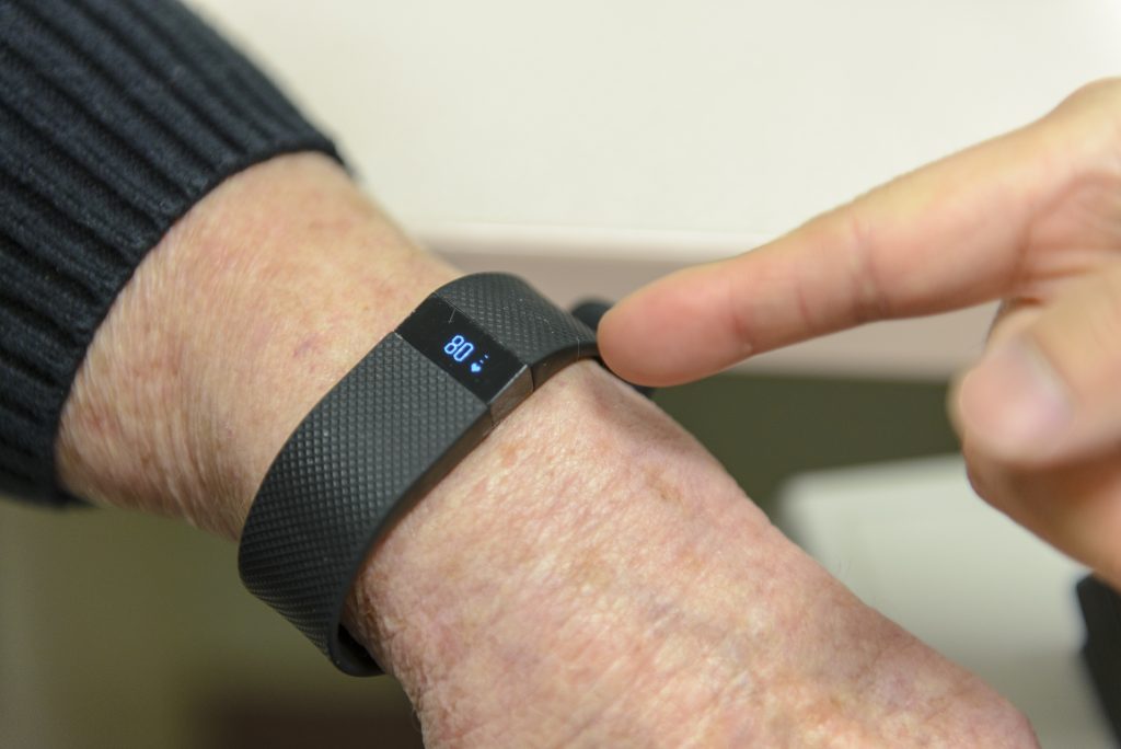 One of the measurements Fitbit shows is the wearer's resting heart rate. (Janine Gelineau/UConn Health Photo)