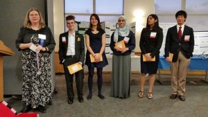The five top students  earned an expense-paid trip to the upcoming National JSHS meeting in San Diego to present their research. The first place CT-JSHS finisher, Shobhita Sundaram of Greenwich High School, was offered a half-scholarship to UConn (Photo CT AHEC).