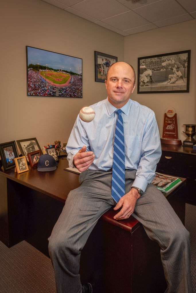 UConn baseball head coach Jim Penders at his office on March 1, 2017. (Peter Morenus/UConn Photo)