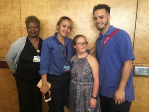 Project SEARCH internship graduate, Lia Muchin of West Hartford, is now employed with these colleagues in food services at UConn Health as an employee of Sodexo. 