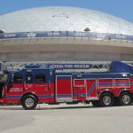 The new firetruck outside Gampel Pavilion. (Rob Babcock/UConn Photo)