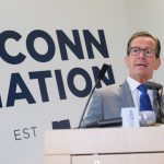 Gov. Dannel Malloy speaks about budget cuts to the University during an event at the student center at the Avery Point campus on Sept. 25, 2017. (Peter Morenus/UConn Photo)