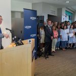 Gov. Dannel Malloy speaks about budget cuts to the University during an event at the student center at the Avery Point campus on Sept. 25, 2017. (Peter Morenus/UConn Photo)