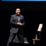 John Quiñones, an ABC news correspondent and host of "What Would You Do?" presents the PRLACC "Illuminating the Path" lecture at the Jorgensen Center for the Performing Arts on Sept. 19, 2017. (Peter Morenus/UConn Photo)