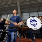 The UConn Marching Band performs Husky favorites, including the Fight Song, at the rally. (Peter Morenus/UConn Photo)
