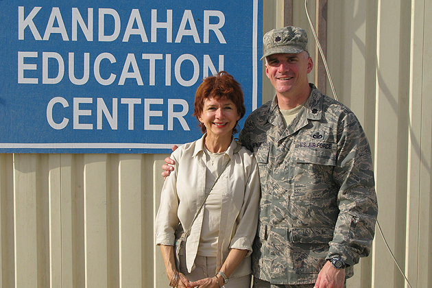 Anglea Grant and Lt. Col. Erik Goepner in Kandahar, Afghanistan.