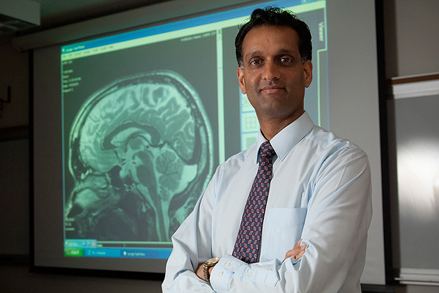 Pradeep Ramanathan with a scan of his own brain.