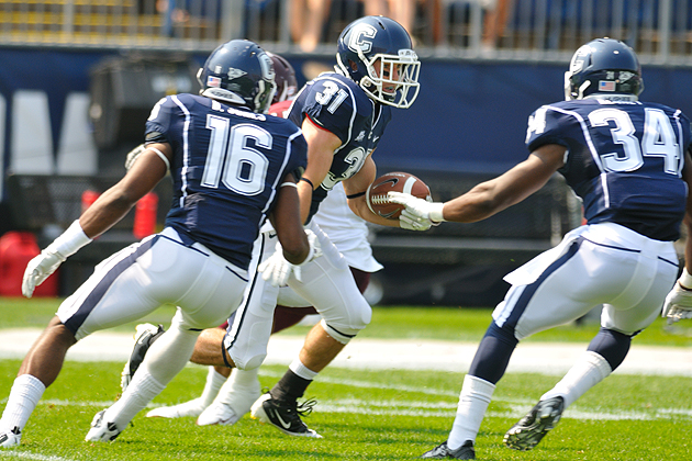 Wide receiver Nick Williams (31) carries the ball during the football game against Fordham at Rentschler Field on September 3, 2011. UConn won 35-3.
