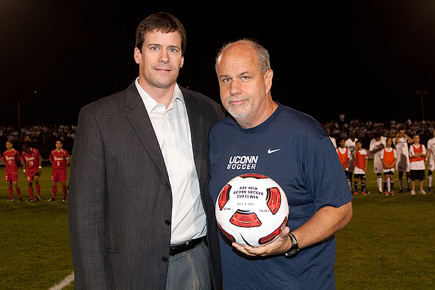 Head men's soccer coach Ray Reid was recognized for his 350th career win, a 1-0 victory over Tulsa on Sept. 9. He was presented with a ball noting his accomplishment by Paul McCarthy, acting director of athletics.