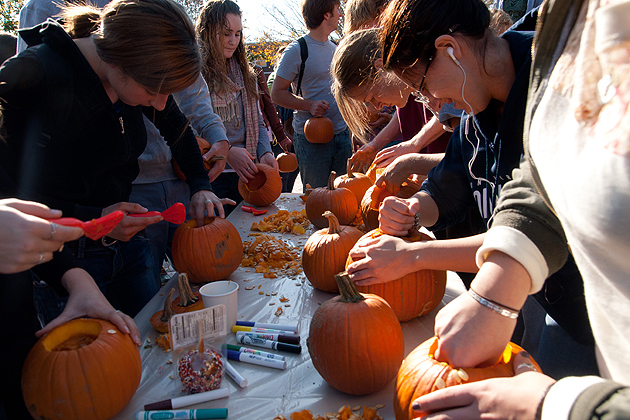 Students carve pumpkins on Fairfield Way on Oct. 18th, 2011(Sarah Rawlinson/UConn Photo)