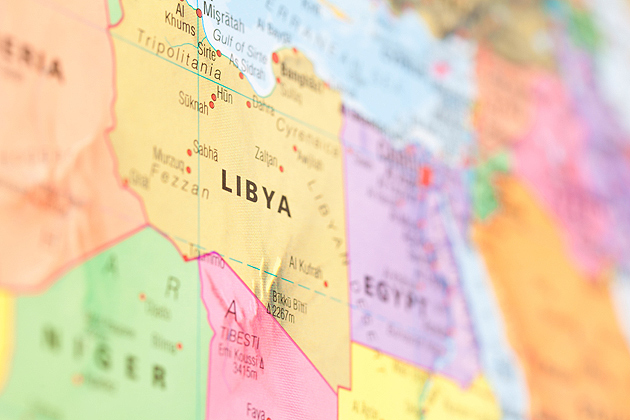 Closeup Map of Libya around Surrounding Countries. Narrow depth of field used.