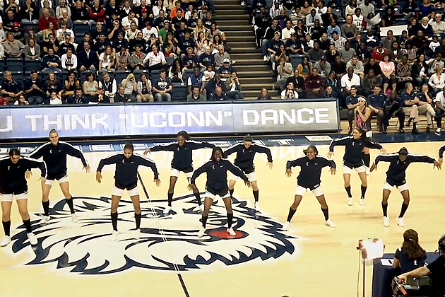 The women's basketball team demonstrate their dance moves during First Night festivities.
