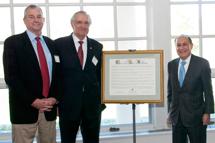 (left to right) Jim Calhoun, Dr. Peter Deckers and UConn Foundation board chairman Mark Shenkman.