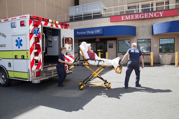 Paramedics bring a patient to the UConn Health Emergency Department. (Lanny Nagler for UConn Health)