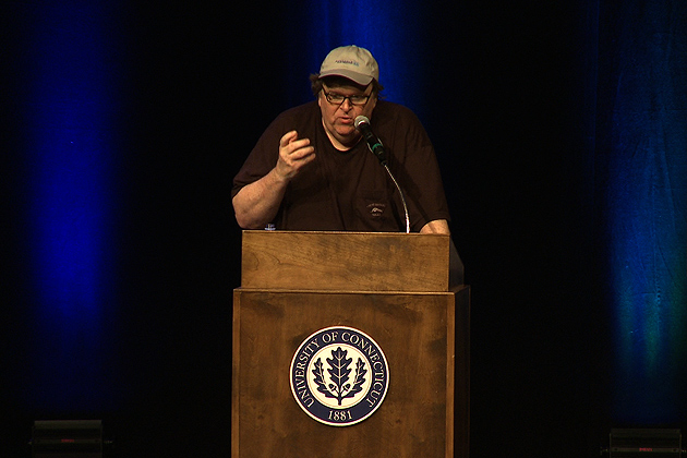Michael Moore speaks his mind at UConn appearance to benefit Mark Twain House and Museum.