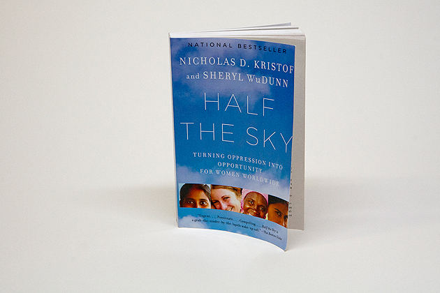 A photo of the first book to be selected for the UConn Reads Program named Half the Sky by Nicholas D. Kristof and Sheryl WuDunn on October 28, 2011. (Sean Flynn/UConn Photo)