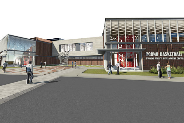 Architect's rendering of the UConn Basketball Student-Athlete Development Center.