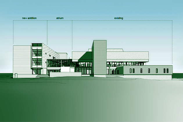 Architect's rendering of planned changes to the Bousfield psychology complex.