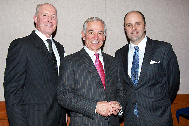 The 2012 Huskies Baseball Preseason Dinner featured a keynote address by new Boston Red Sox manager Bobby Valentine and the presentation of the 2012 UConn Baseball Alumni Award to Roger Bidwell '78(ED), '84 (MA), head coach of the UConn Avery Point baseball team.