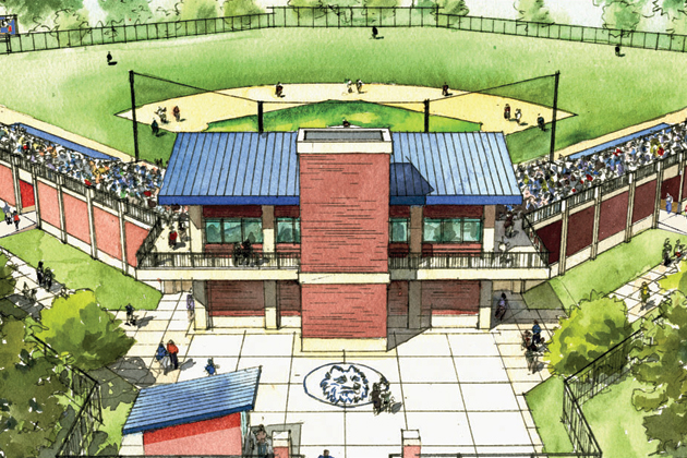 An artist's vision for the future home of UConn baseball, the renovated J.O. Christian Field.