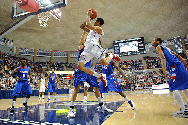 Jeremy Lamb takes a shot during the men's basketball game against DePaul at Gampel Pavilion on Feb. 15, 2012. UConn won 80-54. (Peter Morenus/UConn Photo)