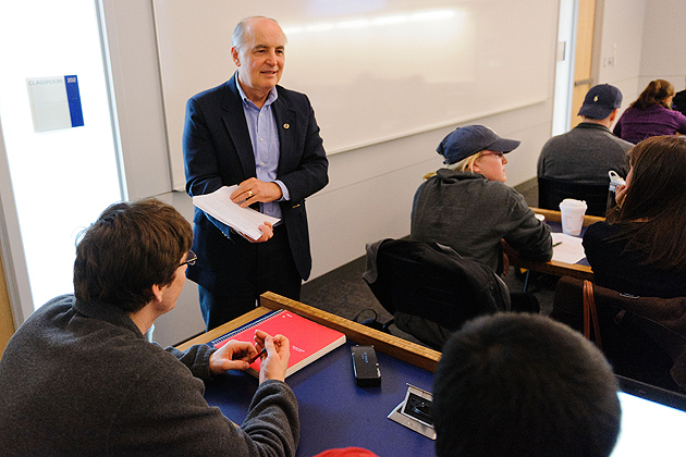 Steven Wisensale, professor of human development and family studies lectures on baseball and society at the Classroom Building on March 29, 2012. (Peter Morenus/UConn Photo)