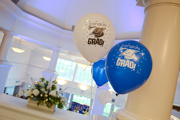 Graduation balloons at the Senior Block Party held in the Alumni Center on April 26, 2012. (Ariel Dowski/UConn Photo)