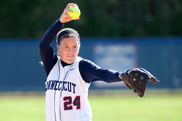 Pitcher Kiki Saveriano '13(CLAS) pitched 157 innings, with 137 strikeouts, and has a 3.25 earned run average this season. (Steve Slade for UConnn)