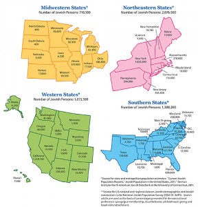 Arnie Dashefsky and Ron Miller have produced a pocket map based on their data on the Jewish population of the U.S.