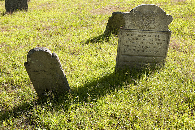 Gravestones from the Congregational Church of Storrs Cemetery on Aug. 30, 2012. (Sean Flynn/UConn Photo)