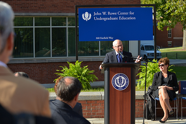 Naming ceremony for the John W. Rowe Center for Undergraduate Education on Sept. 20, 2012. (Peter Morenus/UConn Photo)