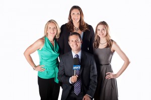 Meghan Pattyson Culmo '92 (CLAS), Kara Wolters '97 (CLAS), Andrew Catalon, Kerith Burke. (Photo courtesy of SNY)